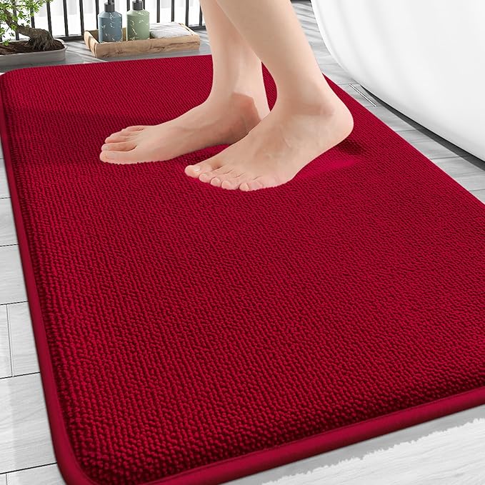 OLANLY Thick Memory Foam Bath Mats Rugs 30x20, Extra Soft Absorbent Bathroom Rug, Quick Dry Bath Mat, Non-Slip, Machine Washable Carpet for Bathroom, Tub and Shower, Home Decor Accessories, Red