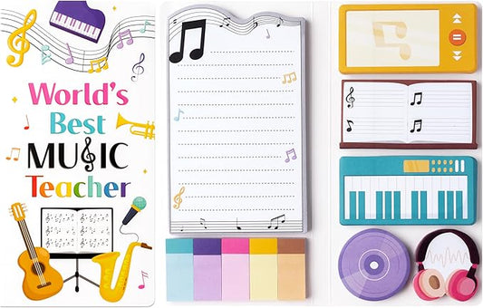 B1ykin Cute Sticky Notes Set - World’s Best Music Teacher Self-Stick Notes Pad, 550 Sheets Writing Memo Pages Sticky Notepad for Appreciation Gifts, School Office Party Supplies (Music Teacher)