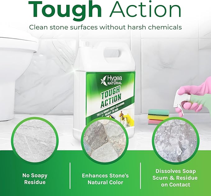Hygea Natural Tough Action Tile & Grout Cleaner - Deep Cleans Dirt & Scum, Conditions & Enhances Stone Color - Acid-Free & Residue-Free Biodegradable Formula (Ready to Use Gallon)