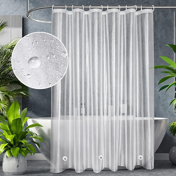 UFRIDAY Extra Long Shower Curtain Liner 84 inch, Heavy Duty White EVA 3D Frosted Shower Curtain Liners for Bathroom 72 x 84 Inches Weighted with 3 Big Magnets, Thick,Semi Transparent.
