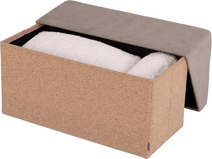 Seville Classics Cushioned Fabric Ottoman Hidden Storage Chest Footrest Chair, Padded Seat for Bedroom, Dorm, Loft, Living Room, Entryway, Hallway, Cork/Taupe, 30" Bench