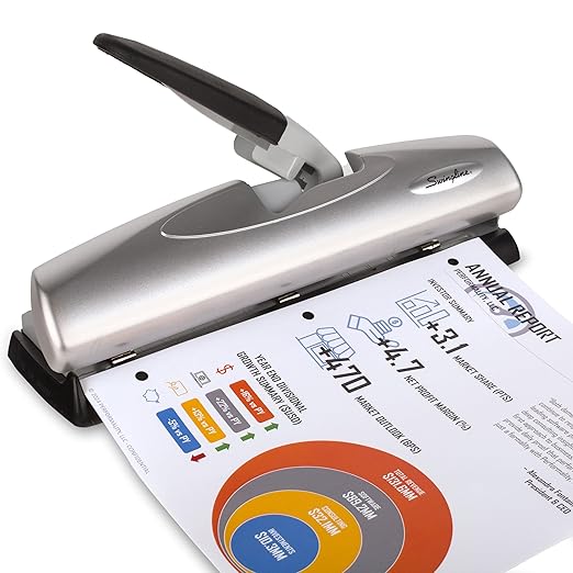 Swingline 3 Hole Punch, 20 Sheet Capacity Three Hole Puncher 3 Ring, Adjustable 2-7 Hole Paper Punch, LightTouch Low Effort, Black & Silver (74030)