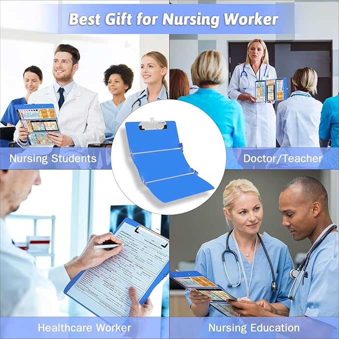 Nursing Clipboard Foldable Clipboard Medical: Edition Cheat Sheets Aluminum 3 Layers Foldable Clipboards Nursing Pocket Size Profile Clip Nurse Clipboards Notepad for Nurses Students and Doctors