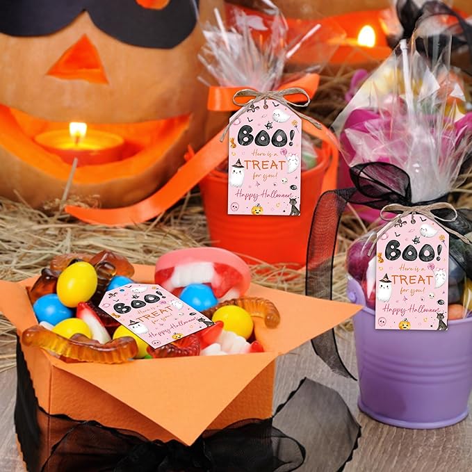 Halloween Treat Boo Tag, Spooky Girl Pink Ghost Gift Tags, Halloween Pumpkin Party Favor Tags, Students Teachers Halloween Appreciate Sticker