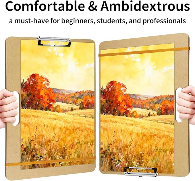 13" x 17" Sketch Drawing Board, Art Board with Handle, Sturdy Clip and Rubber Band, Portable Artist Clipboard Easel for Adults, Classroom, Studio Drafting, Watercolor, Painting Supplies Stuff