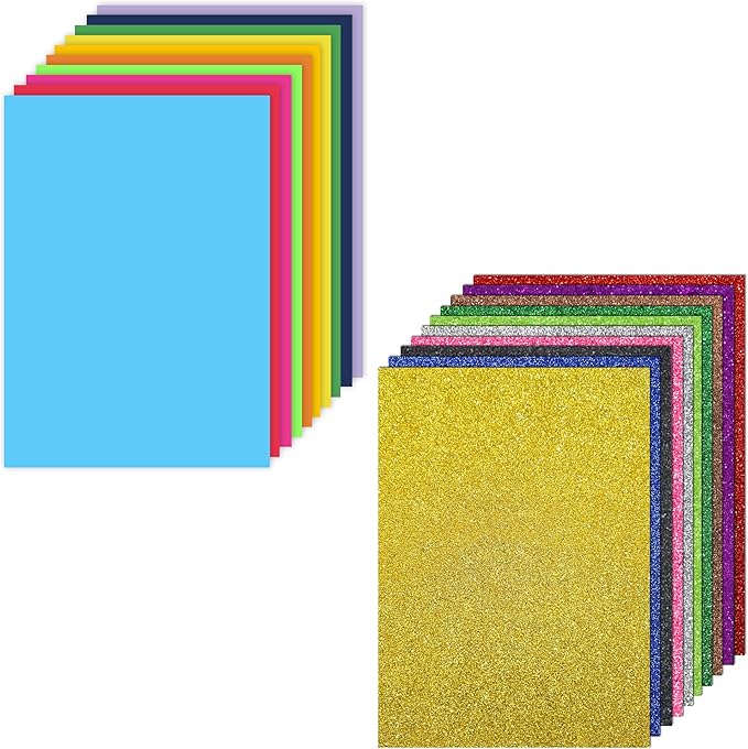 Combo Pack A4 Neon & Glitter Eva Foam Sheets - 50 Neon + 10 Glitter Sheets - Scrapbooking, Craft & Decorations