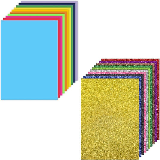 Combo Pack A4 Neon & Glitter Eva Foam Sheets - 50 Neon + 10 Glitter Sheets - Scrapbooking, Craft & Decorations