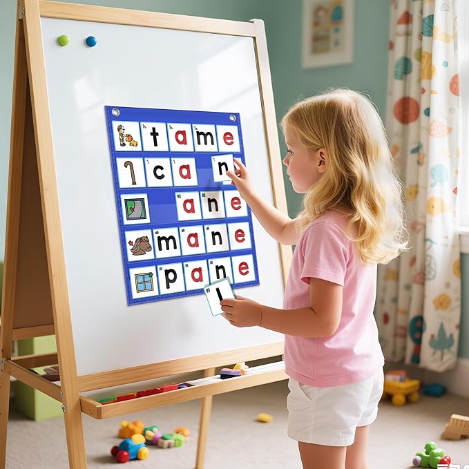 ABCxGOOD CVCE Word Building Pocket Charts with 50 Phonics Flash Cards Classroom Must Haves, CVCE Literacy Games for Beginners in Reading and Spelling.