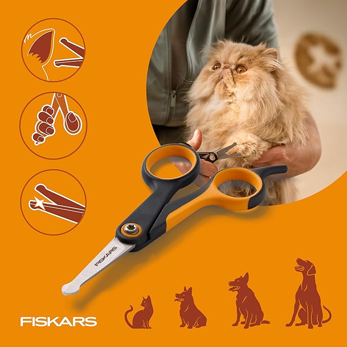 Fiskars Pet, Dog & Cat Grooming Scissors, Rounded Tips & SoftGrip Handle, Cat and Dog Supplies, 5.5”, Orange/Black, Detailing Scissors