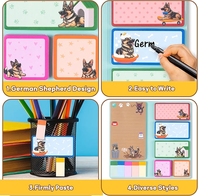 B1ykin Cute Sticky Notes Set - I Just Really Like German Shepherd Self-Stick Notes Pad, 550 Sheets Writing Memo Pages Sticky Notepad for Teacher Appreciation Gift School Office (German Shepherd)