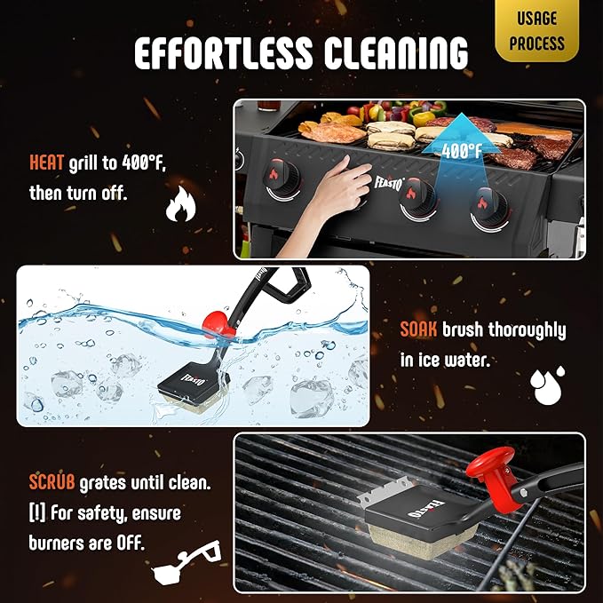 2-Pack Replacement Heads for Grill Brush, Bristle-Free Interwoven-Tech with Thermal-Sensitive Sponge, Compatible with Feasto 6-in-1 Outdoor Grill Brush