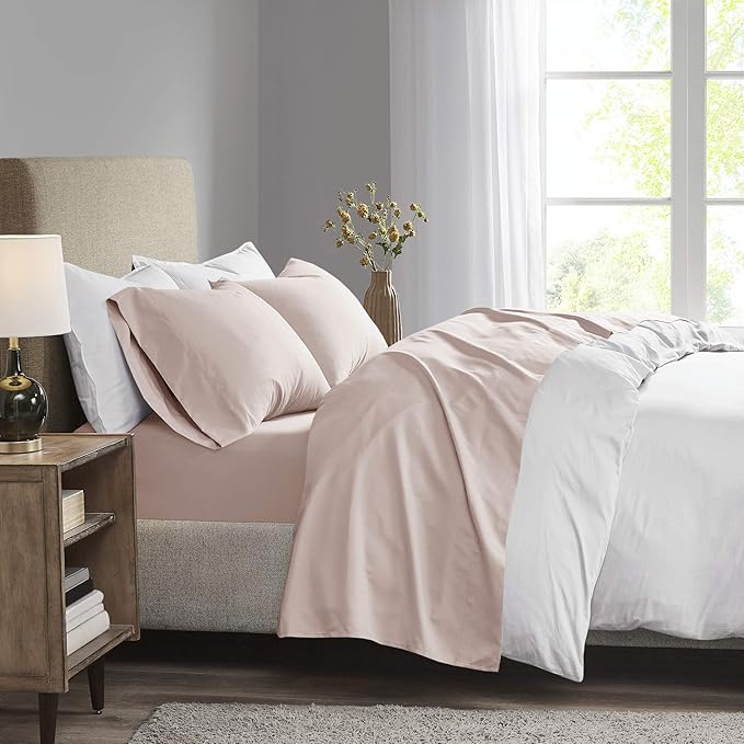 Madison Park 3M Microcell Bed Sheet Set Color Fast, Wrinkle and Stain Resistant, Soft Sheets with 16" Deep Pocket All Season, Cozy Bedding-Set, Matching Pillow Case, Full, Blush, 4 Piece