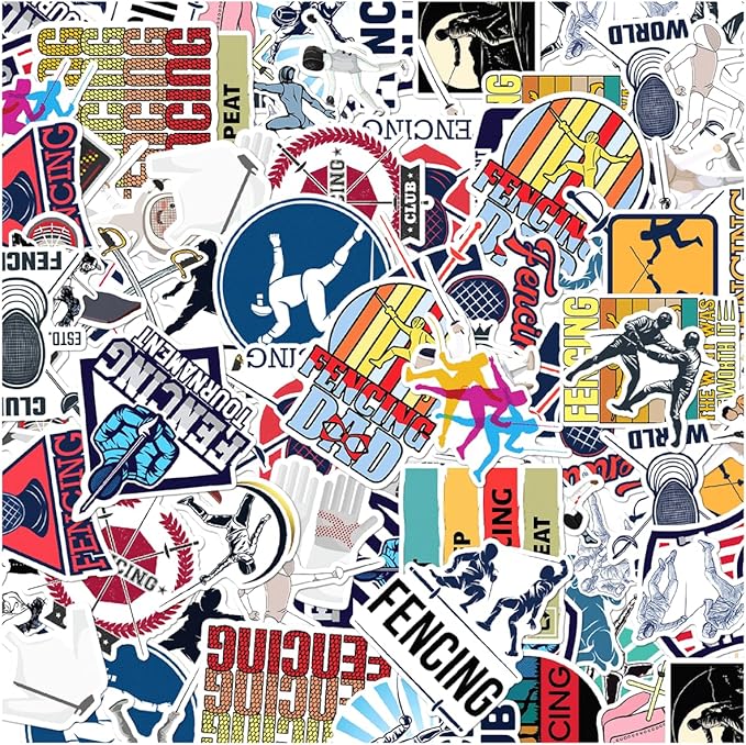 Fencing Sports Themed Stickers Pack Vinyl 50pcs for Athletes Fans Kids Laptop Water Bottle Helmet Notebook Decoration Car Hat Skateboard Wall Teens Adults Bedroom Bumper Phone Case