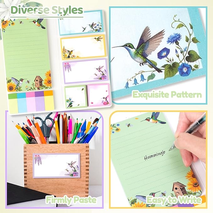 B1ykin Cute Sticky Notes Set - I Just Really Like Hummingbird Self-Stick Notes Pad, 550 Sheets Writing Memo Pages Sticky Notepad for Teacher Appreciation Gifts, School Office Supplies (Hummingbird)