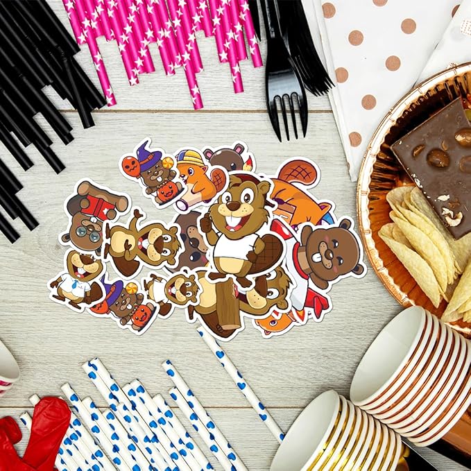 Cute Beaver Cartoon Stickers Pack 50Pcs Waterproof Vinyl Animal Decals for Laptop Water Bottles Notebooks Skateboard Luggage Scrapbooking Fun Aesthetic Gift