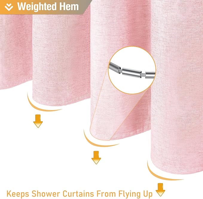 BTTN Pink Fabric Shower Curtain - Linen Textured Weighted Cloth Shower Curtain Set with 12 Plastic Hooks, Machine Washable, Hotel Spa Luxury Neutral Decorative Modern Bath Curtains for Bathroom, 72x72