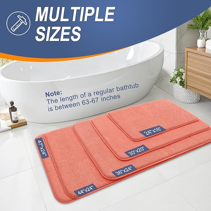 OLANLY Thick Memory Foam Bath Mat Rug 36x24, Extra Soft Absorbent Bathroom Rug, Quick Dry Bath Mats, Non-Slip, Machine Washable Carpet for Bathroom, Tub and Shower, Home Decor Accessories, Coral