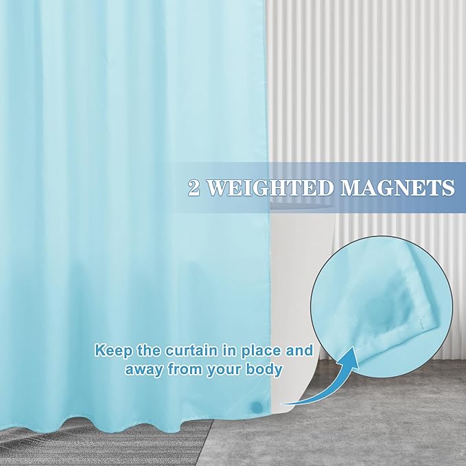 Nasitos Fabric Shower Curtain Liners 2 Pack - W72 x H72 - Washable & Water Resistant Cloth Lightweight Shower Liner for Bathroom, Soft Hotel Quality, Standard Size (Blue, 4 Magnets Included)
