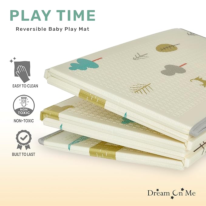 Dream On Me Play Time Reversible Baby Playmat, Foldable Extra Large Thick Foam Crawling Playmats for Toddlers, Waterproof Portable Playmat for Babies
