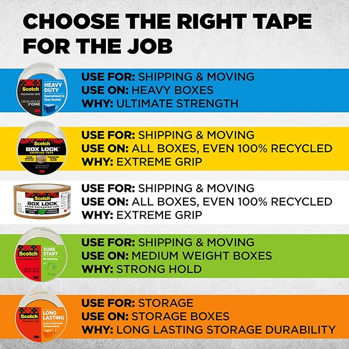 Scotch Sure Start Packing Tape, Clear, Quiet Unwind and Easy Start, Moving Supplies, 1.88 in. x 22.2 yd., 6 Tape Rolls with Dispensers