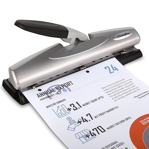 Swingline Hole Punch, Desktop Hole Puncher, 12 Sheet Punch Capacity, 2-3 Holes, Adjustable, LightTouch, Black/Silver (74026)
