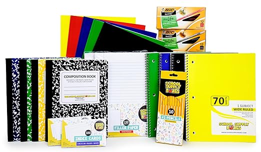 School Supply Boxes | Elementary Writing Bundle (1 Box) | Back to School Essentials Kit for Students & Teachers | Includes Wide-Ruled Filler Paper, Wide-Ruled Notebooks, 12 ct. Pens, & More