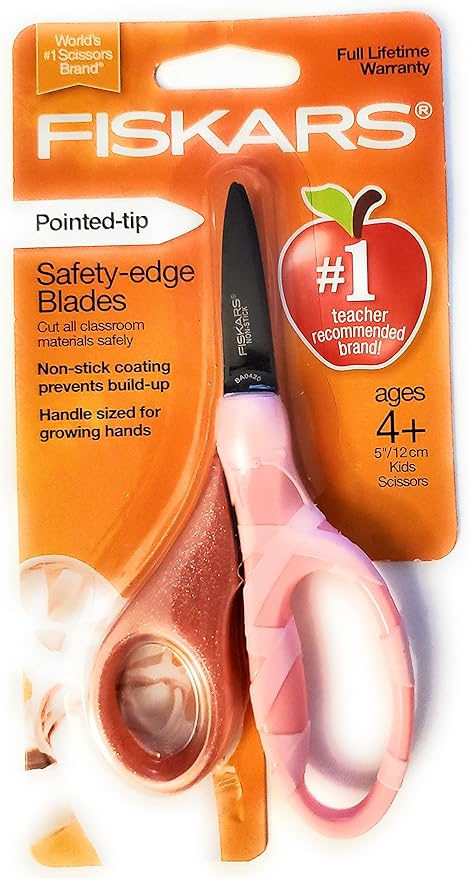 Fiskars 5" Pointed-Tip Scissors for Kids 4-7 - Scissors for School or Crafting - Back to School Supplies - Pink