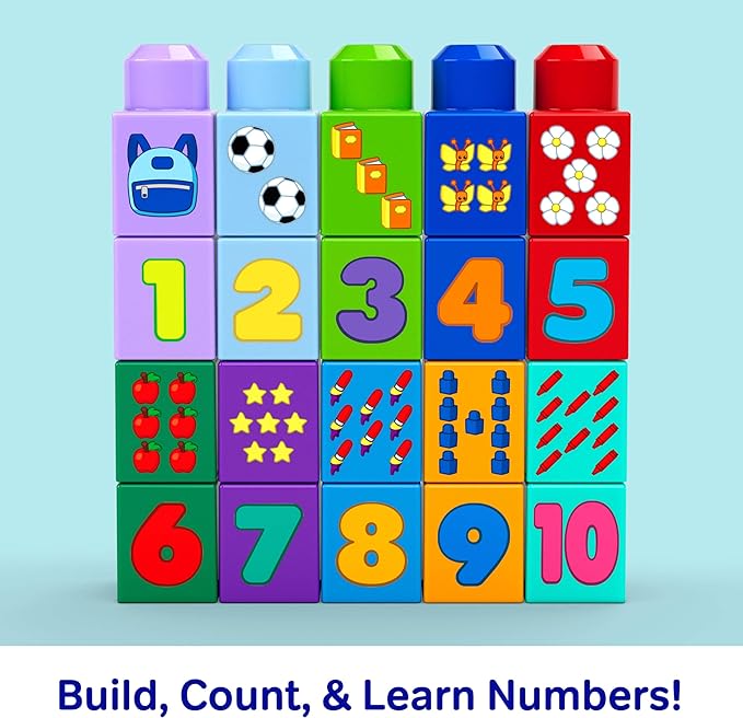 MEGA BLOKS First Builders Toddler Block Toys Set, Build & Count Bus 45 Pieces, Learn Numbers and Counting, Yellow, Ages 1+ Years