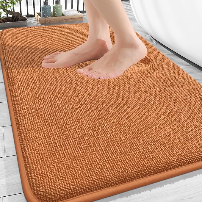 OLANLY Thick Memory Foam Bath Mat Rug 30x20, Extra Soft Absorbent Bathroom Rug, Quick Dry Bath Mats, Non-Slip, Machine Washable Carpet for Bathroom, Tub and Shower, Home Decor Accessories, Clay