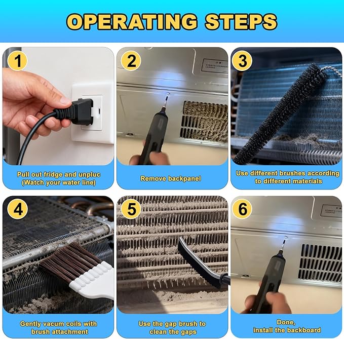 Palksky Refrigerator Coil Cleaning Brush Set, Fridge Radiator Brush & Condenser Coil Cleaning Brush for Dust Removal, Crevice Gap Cleaning Tool for Tight Spaces (5-Pack) ﻿