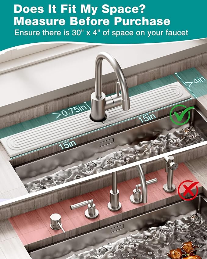 Stone Faucet Mat for Kitchen Sink, Diatomite Sink Protectors - Prevent Moisture Drying Stone Tray Fit Kitchen Counter & Bathroom Counter (White, 30" x 4")