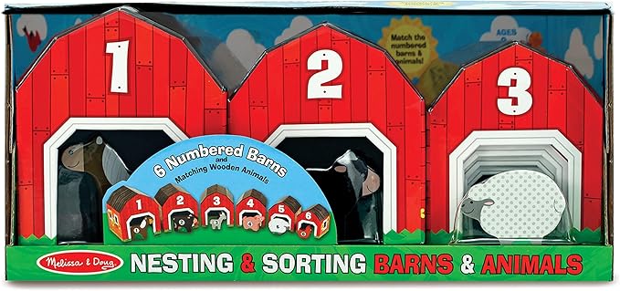 Melissa & Doug Nesting and Sorting Barns and Animals with 6 Numbered Barns and Matching Wooden Animals