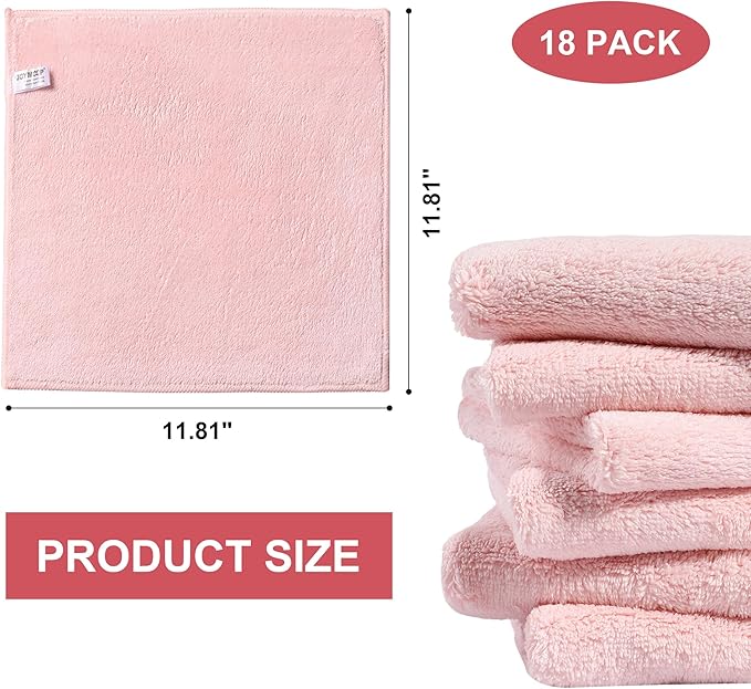 JOYMOOP Microfiber Cleaning Cloths, 11.8" x 11.8" Pink Reusable Kitchen Towels, Lint-Free Cleaning Rags, Super Absorbent Cleaning Cloths for Kitchen, Car, and Household Cleaning, 18 Packs
