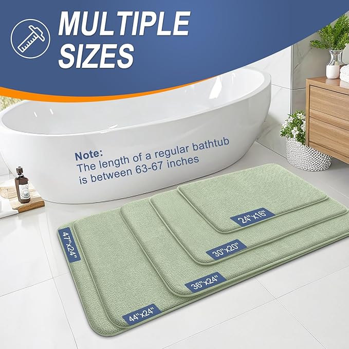 OLANLY Thick Memory Foam Bath Mat Rug 59x35, Extra Soft Absorbent Bathroom Rug, Quick Dry Bath Mats, Non-Slip, Machine Washable Carpet for Bathroom, Tub and Shower, Home Decor Accessories, Sage Green