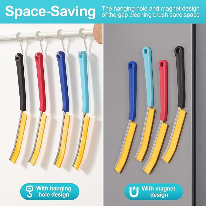 JOYMOOP 8 Pack Crevice Cleaning Brush, Hard Bristle Grout Brush, House Cleaning Supplies, Magnetic Gap Cleaning Brush for Kitchen, Bathroom, Window, Toilet, Multifunctional Cleaning Tools-4 Colors