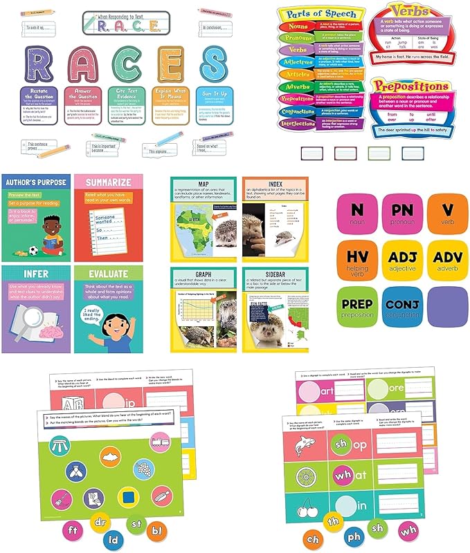 Carson Dellosa 164-Piece Grades 3-5 Literacy Teacher Supplies and Classroom Decor, Bulletin Board Sets, Dry Erase Manipulatives and Posters Covering Writing, Parts of Speech, and Reading Comprehension