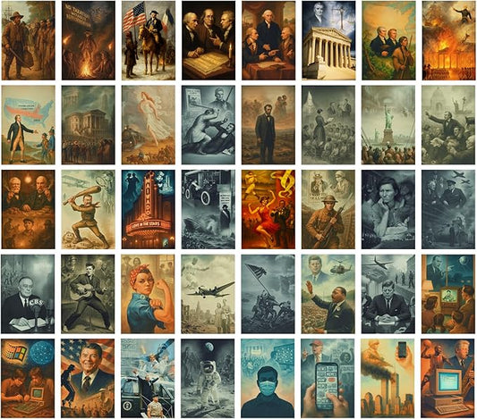US American Goverment History Posters - 4x6 Inches Set of 40 Pcs Double Sided Classroom Must Haves Flash Card - Time Line Bulletin Board Classroom Decor for Middle High School - Teacher Supplies Kit
