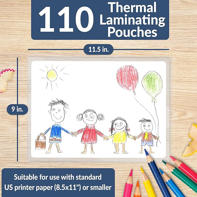 Reli. Thermal Laminating Pouches (110 Pack, Letter Size) | Laminating Sheets 8.5 x 11 | 5 Mil Comparable, Thick Lamination Pouches | Clear Plastic Paper for Heat Laminator Machine (9 x 11.5")