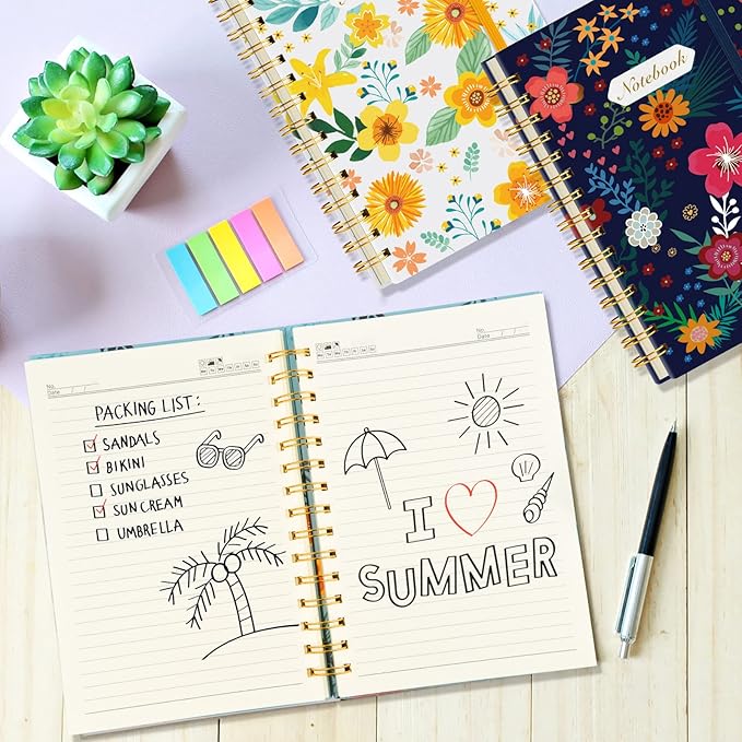 Coopay 8 Pack A5 Spiral Notebook Journal for Women, College Ruled Composition Notebooks Hardcover Spiral Journal, Cute Blooming Floral, Office School Business Supplies, 8.3" x 5.5", 160 Page