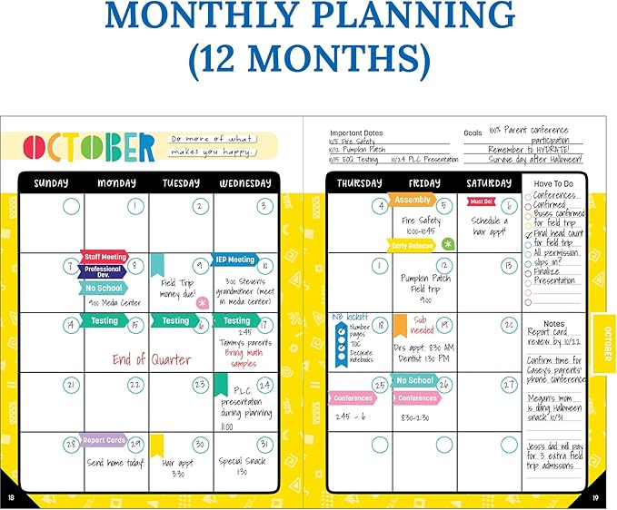 Carson Dellosa Happy Place Teacher Planner 2025-2026, Undated 8" x 11" Lesson Plan Book With Retro Stickers, Class Schedule, Weekly Calendar, Classroom Must Haves, Homeschool and School Supplies