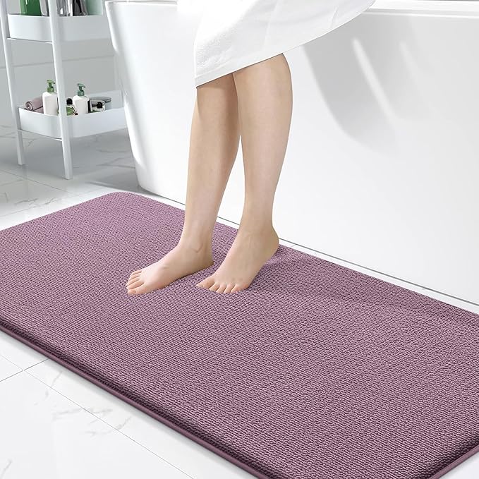 OLANLY Thick Memory Foam Bath Mat Rug 47x24, Extra Soft Absorbent Bathroom Rug, Quick Dry Bath Mats, Non-Slip, Machine Washable Carpet for Bathroom, Tub and Shower, Home Decor Accessories, Deep Plum
