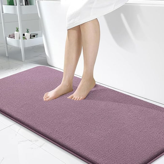 OLANLY Thick Memory Foam Bath Mat Rug 47x24, Extra Soft Absorbent Bathroom Rug, Quick Dry Bath Mats, Non-Slip, Machine Washable Carpet for Bathroom, Tub and Shower, Home Decor Accessories, Deep Plum