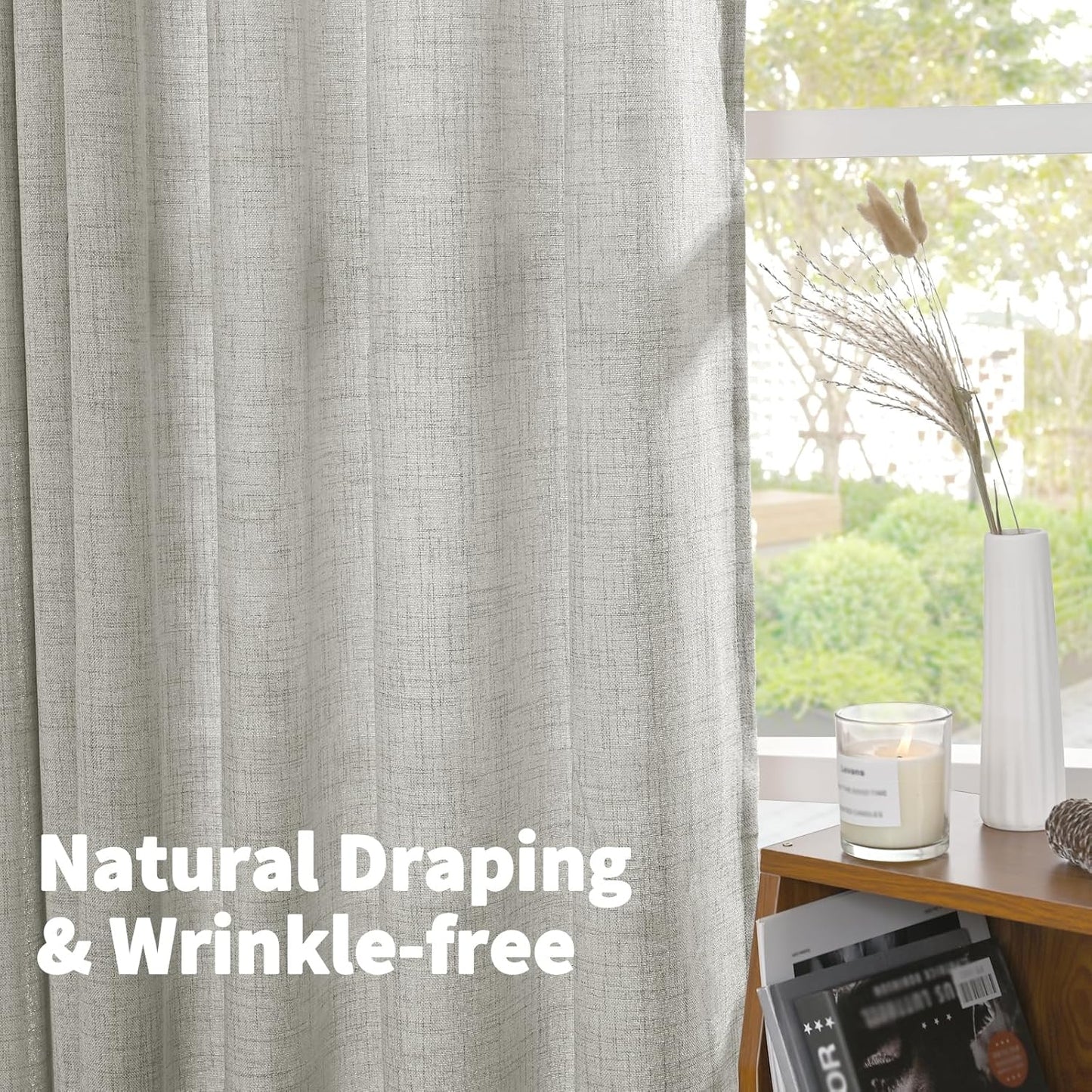 YoungsTex Light Grey Linen Curtains 63 Inch Length for Living Room, Rod Pocket Light Filtering Burlap Textured Drapes Back Tab for Bedroom Office Short Window Rustic, 2 Panels, 42 X 63 Inch