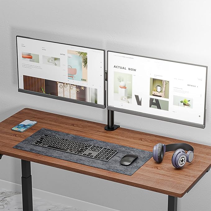 WALI Dual Monitor Stand for Desk, Dual Monitor Mounts for 2 Monitors up to 27 inch, 2 Monitor Desk Mount Holds up to 22 lbs, Height Adjustable Swivel Tilt Rotation, 75x75/100x100mm (M002), Black
