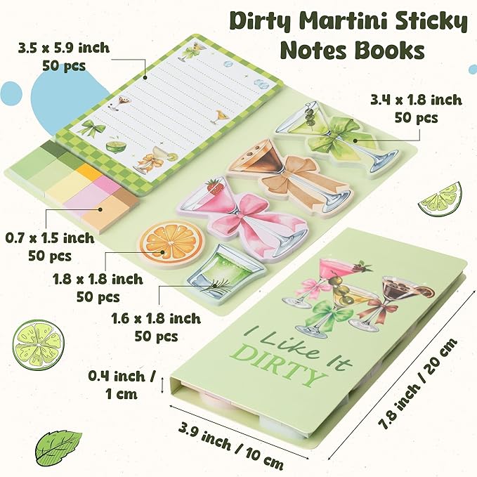 B1ykin Cute Sticky Notes Set - I Like It Dirty Self-Stick Notes Pad, 550 Sheets Writing Memo Pages Sticky Notepad for Teacher Appreciation Gifts, School Office Party Favors Supplies (Martini)