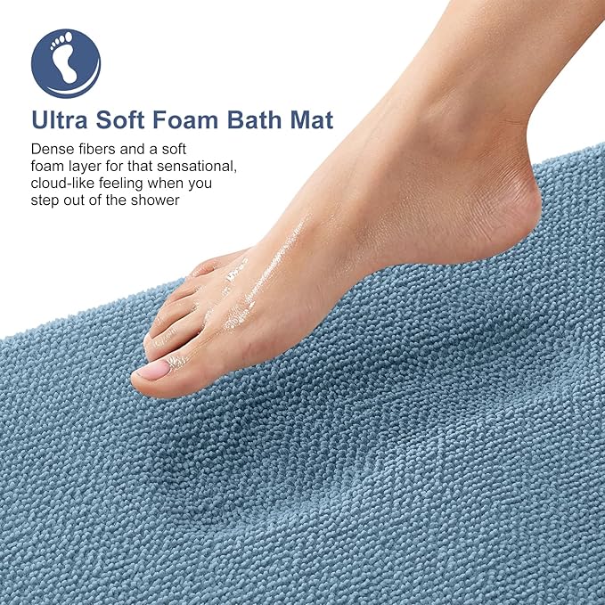 OLANLY Thick Memory Foam Bath Mat Rug 59x35, Extra Soft Absorbent Bathroom Rug, Quick Dry Bath Mats, Non-Slip, Machine Washable Carpet for Bathroom, Tub and Shower, Home Decor Accessories, Airy Blue