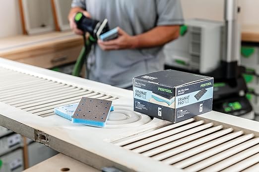 Festool 578800 Granat Profile Medium 80x133 mm Profile Sanding Sheets – 10 Pack | Flexible Foam Abrasive for Contours, Moldings & Curved Surfaces | Hook & Loop, 1/2" Foam Backing