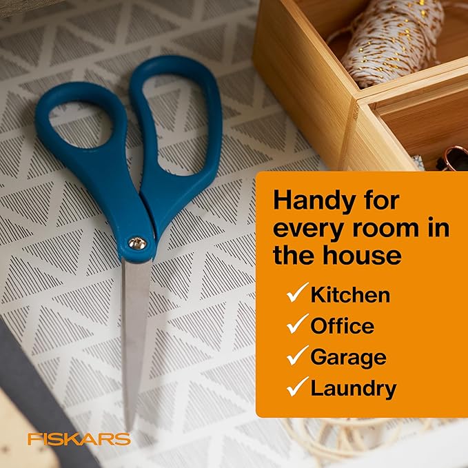 Fiskars 8" Scissors for Home & Office, Stainless Steel Scissors, All Purpose Cutting for Home, Arts & Crafts, Blue