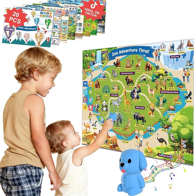 Talking Pen & 20 Laminated Toddler Learning Posters Set - Colorful Educational Charts for Preschool &Kindergarten , Classroom Wall Decor, Home-school Essentials & Speech Therapy Toys for Kids ages 1-5