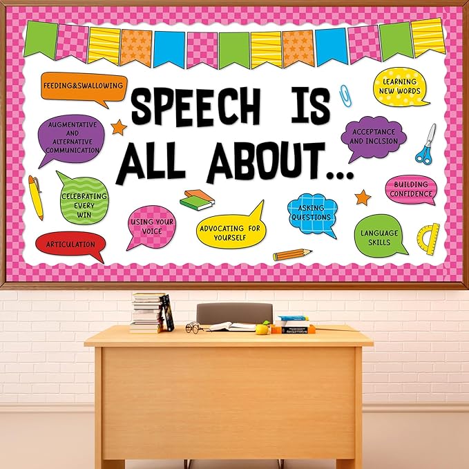 Speech Therapy Bulletin Board Set Mental Health Themed Classroom Decoration Inspirational Positive Affirmations Accents Paper Cutouts for Back to School Classroom School Home Chalkboard Wall Decor